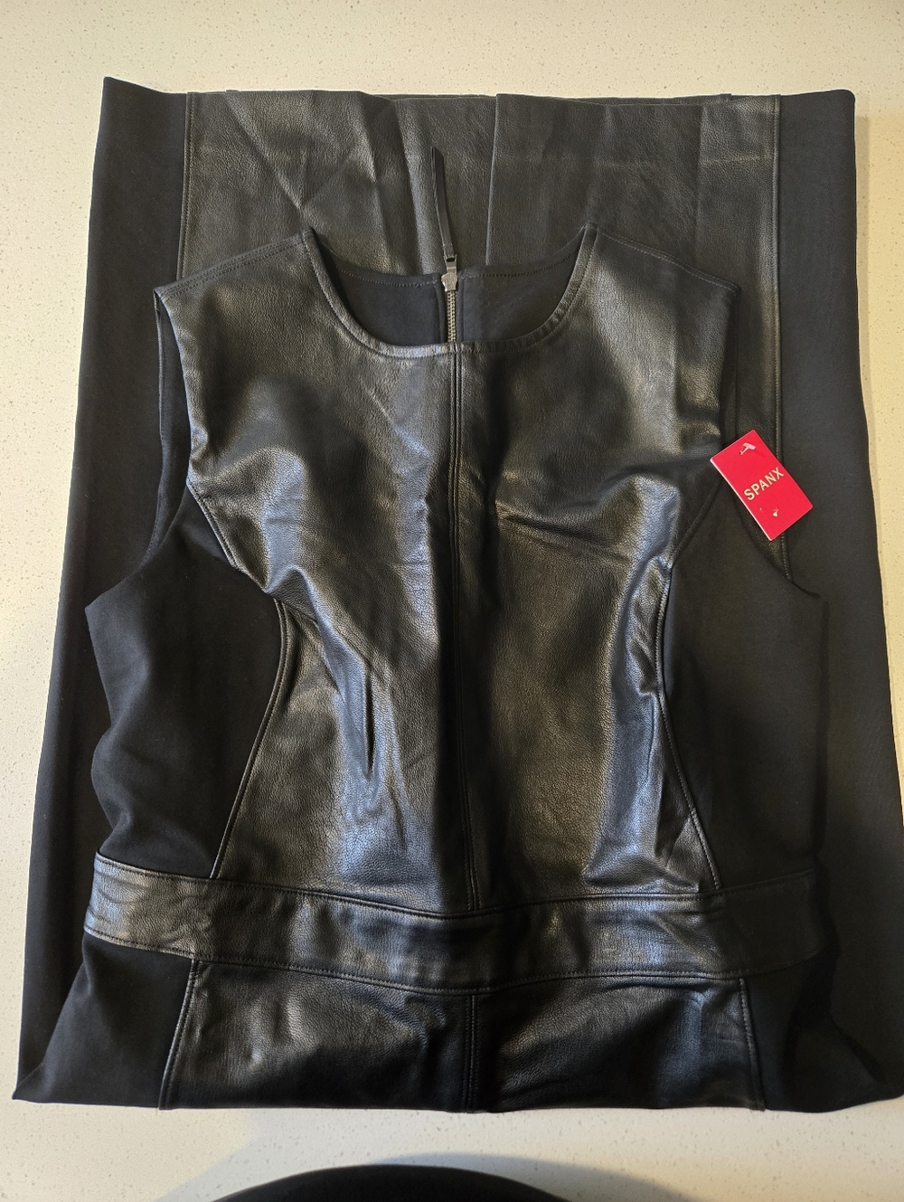 SPANX Black Faux Leather Ponte Sheath Dress